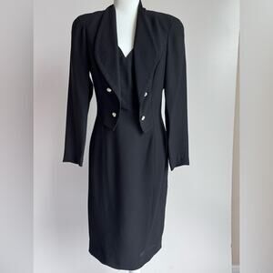 Morton Myles Vintage Black Formal Tuxedo Pencil Dress Double‎ Breasted Size 6